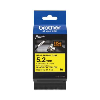 Brother HSe611E 5.2mm x 1.5m Black on Yellow Heat Shrink Tube Tape HSe611E