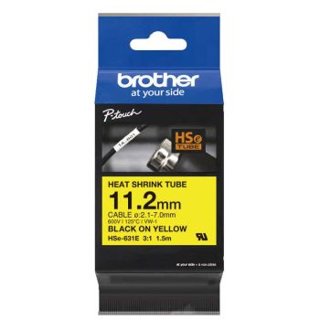 Brother HSe621E 9mm x 1.5m Black on Yellow Heat Shrink Tube Tape HSe621E