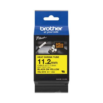 Brother HSe631E 11.2mm x 1.5m Black on Yellow Heat Shrink Tube Tape HSe631E