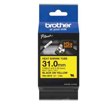 Brother HSe661E 31mm x 1.5 Black on Yellow Heat Shrink Tube Tape HSe661E