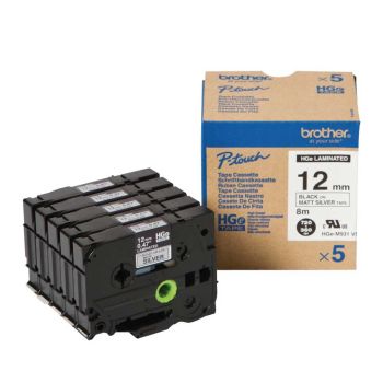 Brother HGM931V5 12mm Black On Silver Tape (5 pack) HGEM931V5