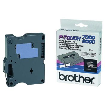 Brother TX315 6mm x 15m White on Black Gloss Tape