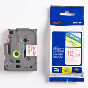 Brother TZe132 12mm Gloss Red On Clear Tape TZ132