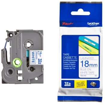 Brother TZe243 18mm x 8m Gloss Blue On White Tape Cassette TZ243