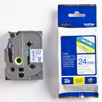 Brother TZe253 24mm x 8m Gloss Blue On White Tape Cassette TZ253