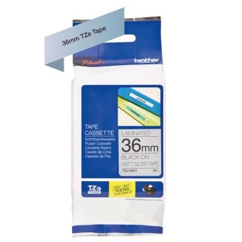 Brother TZeM961 36mm Black on Matt Silver Tape TZM961
