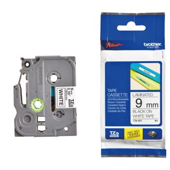 Brother TZe221 9mm Gloss Black On White Tape TZ221