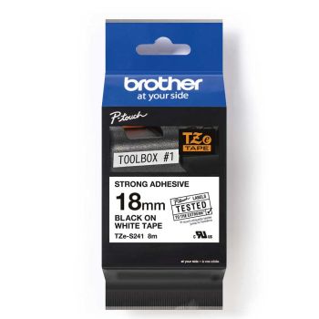 Brother TZeS241 18mm Strong Adhesive Black On White TZS241