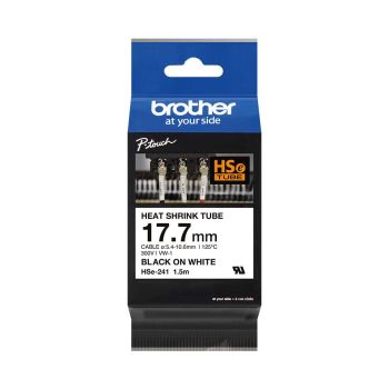 Brother HSe241 17.7mm x 1.5m Black on White Heat Shrink Tubing Tape