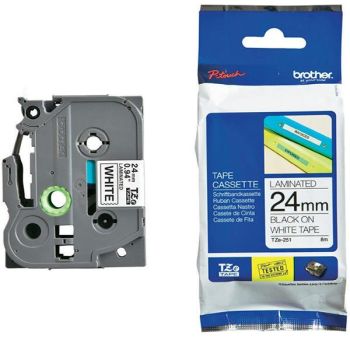 Brother TZe251 24mm x 8m Gloss Black On White Tape Cassette TZ251