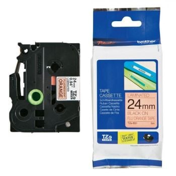 Brother TZeB51 24mm x 8mm Black On Fluorescent Orange Tape Cassette TZB51
