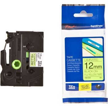 Brother TZeC31 12mm x 8mm Fluorescent Black On Yellow Tape Cassette TZC31