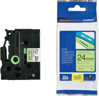 Brother TZeC51 24mm x 8mm Fluorescent Black On Yellow Tape Cassette TZC51