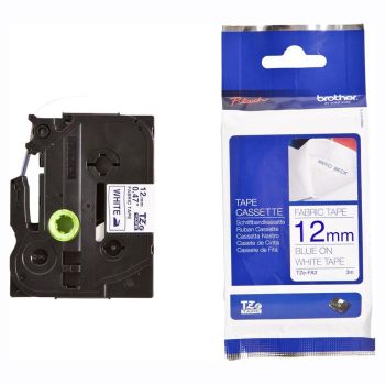 Brother TZeFA3 12mm Fabric Iron-On Tape Blue On White TZFA3