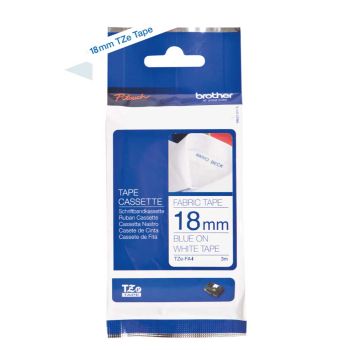 Brother TZeFA4 18mm x 3m Blue on White Fabric Tape TZeFA4