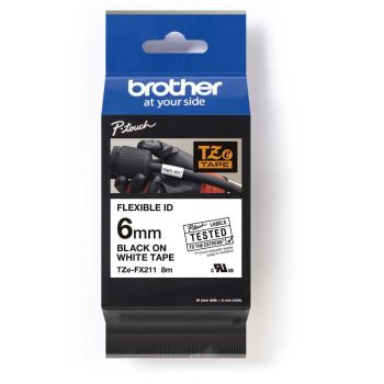 Brother TZeFX211 TZFX211 6mm Flexi Tape Black on White TZFX211