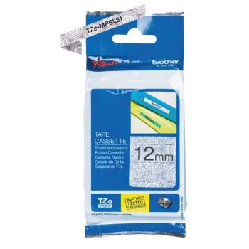 Brother TZeMPSL31 12mm x 4m Black on Silver Lace Tape TZeMPSL31