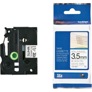 Brother TZeN201 3.5mm Non Laminated Black On White Tape TZN201