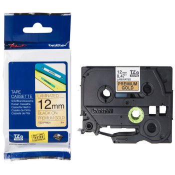 Brother 12mm TZePR831 Black on Premium Gold Tape (8m)