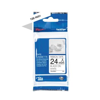 Brother TZeR251 24mm x 4m Black on White Non-Adhesive Ribbon Tape TZeR251