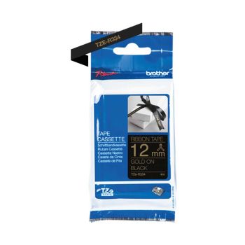 Brother TZeR334 12mm x 4m Gold on Black Non-Adhesive Ribbon Tape TZeR334