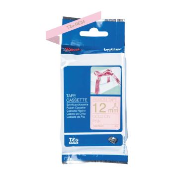 Brother TZeRe34 12mm x 4m Gold on Pink Non-Adhesive Ribbon Tape TZeRe34