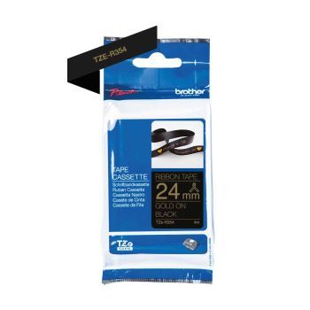 Brother TZeR354 24mm x 4m Gold on Black Non-Adhesive Ribbon Tape TZeR354