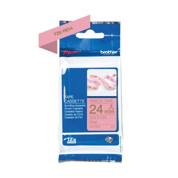 Brother TZeRe54 24mm x 4m Gold on Pink Non-Adhesive Ribbon Tape TZeRe54