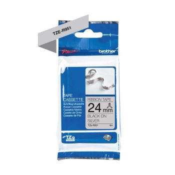 Brother TZeR951 24mm x 4m Black on Silver Non-Adhesive Ribbon Tape TZeR951