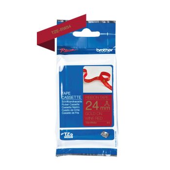 Brother TZeRW54 24mm x 4m Gold on Wine Red Non-Adhesive Ribbon Tape TZeRW54