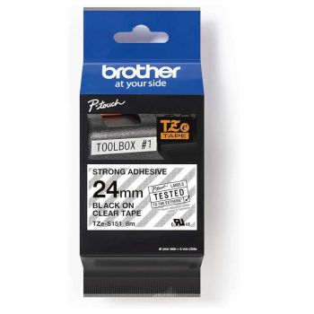 Brother TZeS151 24mm Black On Clear STRONG Adhesive Tape TZS151