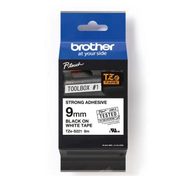 Brother TZeS221 9mm Strong Adhesive Black On White TZS221