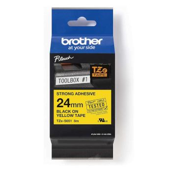Brother TZeS651 24mm Black On Yellow Strong Adhesive Tape TZS651
