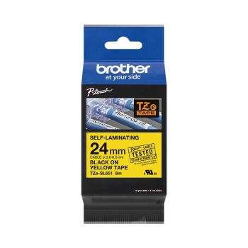Brother TZeSL651 24mm x 8m Black on Yellow Self Laminating Tape TZeSL651