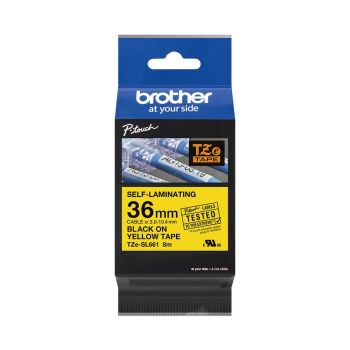 Brother TZeSL661 36mm x 8m Black on Yellow Self Laminating Tape TZeSL661