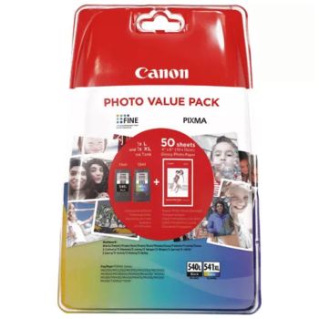 Canon PG-540L Black & CL-541XL Colour High Yield Ink Cartridges + Photo Paper Value Pack - 5224B012