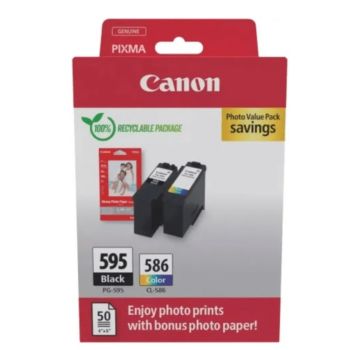 Canon PG-595 / CL-586 Black & Colour Ink Cartridges & Photo Paper 7171C004