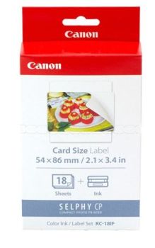 Canon 7741A001 KC-18IF Ink + Label Set - 18 Sheets (Card Size / 54x86mm / 2.1x3.4in) 7741A001AH