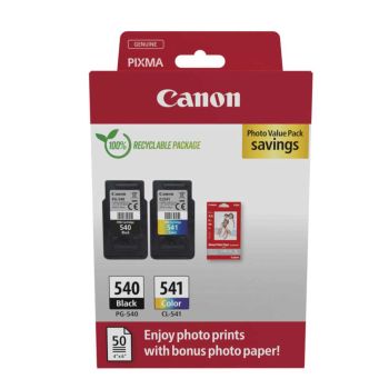 Canon PG-540 Black & CL-541 Colour Ink Cartridge + Photo Paper Value Pack 5225B013