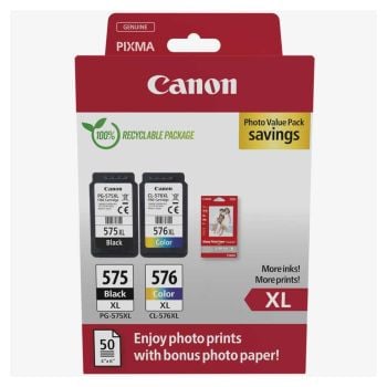 Canon PG-575XL Black & CL-576XL Colour High Yield Ink Cartridge + Photo Paper Value Pack 5437C006