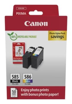 Canon PG-585 Black & CL-586 CMY Colour Ink Cartridge + Photo Paper Value Pack 6205C004