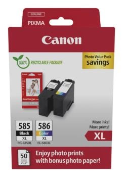 Canon PG-585XL Black & CL-586XL Colour High Yield Ink Cartridge + Photo Paper Value Pack CMYK 6204C005