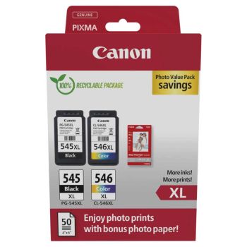 Canon PG-545XL Black & CL-546XL Colour High Yield Ink Cartridge + Photo Paper Value Pack - 8286B011