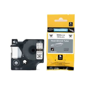 Compatible Dymo 18051 6mm x 1.5m Black on White Heat Shrink Tape S0718260
