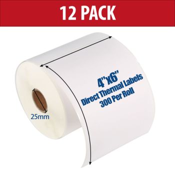 12 X Compatible 6x4" 100x150mm Direct Thermal Perforated Label (300 Labels Per Roll)
