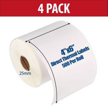 Compatible 4 x 6x4" 100x150mm Direct Thermal Perforated Label (500 Labels Per Roll)