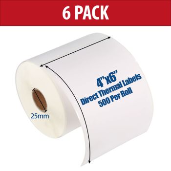 6 X Compatible 6x4" 100x150mm Direct Thermal Perforated Label (500 Labels Per Roll)