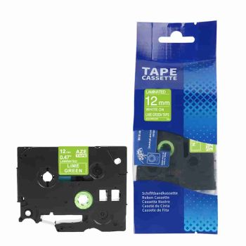 Compatible Brother TZMQG35 12mm Matt White on Lime Green Tape TZMQG35