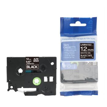 Compatible Brother TZe335 TZ335 12mm Gloss White On Black Tape