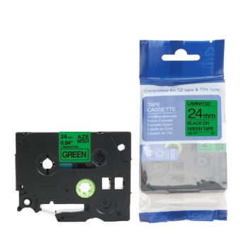 Compatible Brother TZe751 TZ751 24mm Gloss Black On Green Tape